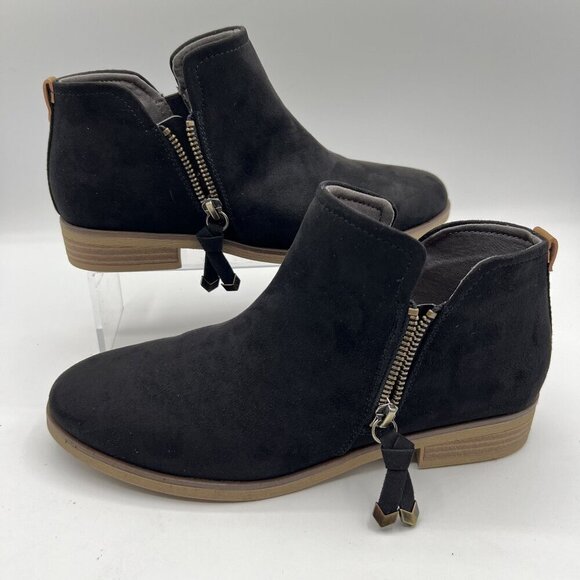 Dr Scholls Womens Astir Black Faux Suede Ankle Booties 7M Side Zip Western Goth - Picture 1 of 12
